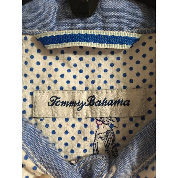 Tommy Bahama Medium Polka Dot Hula Girl Casual Vacation Occasion Button Up Shirt - Picture 3 of 4
